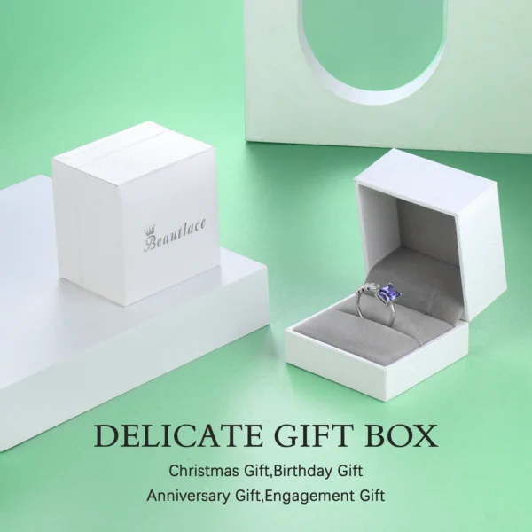 925 Sterling Silver Birthstone Ring,Adjustable Square Zirconia Band Ring Jewelry Gifts for Women - Image 5