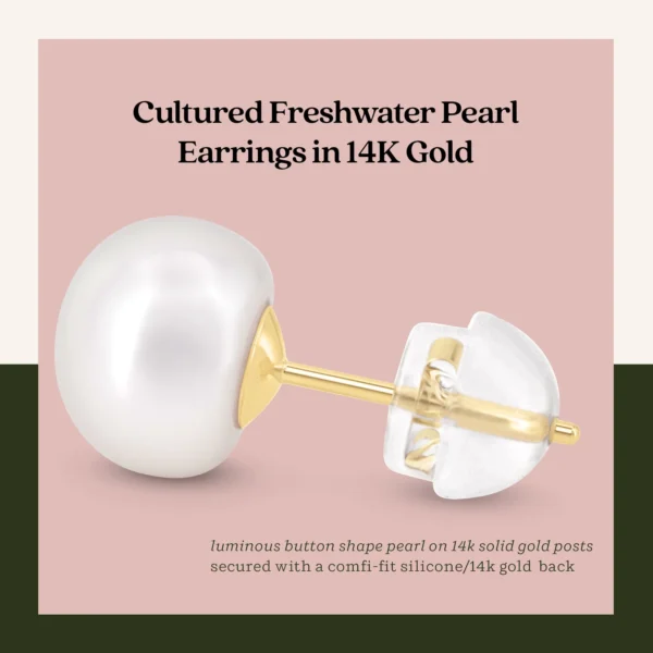Earrings for Women 14K Real Gold – Freshwater Cultured Handpicked Pearl Stud Earrings - Image 3