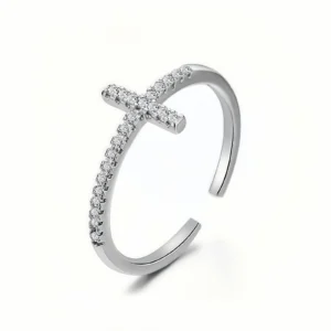 925 Sterling Silver Stackable Finger Band Simple Cross Ring Adjustable Ring Gifts for Women Teens