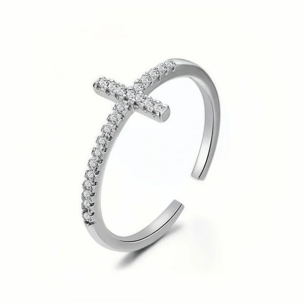 925 Sterling Silver Stackable Finger Band Simple Cross Ring Adjustable Ring Gifts for Women Teens
