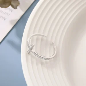 925 Sterling Silver Stackable Finger Band Simple Cross Ring Adjustable Ring Gifts for Women Teens