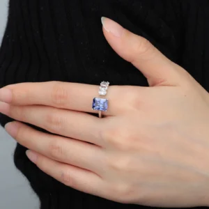 925 Sterling Silver Birthstone Ring,Adjustable Square Zirconia Band Ring Jewelry Gifts for Women