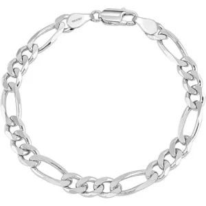 925 Sterling Silver Figaro Chain Bracelet for Men and Women | Italian 4MM Diamond-Cut Chain Bracelets 7