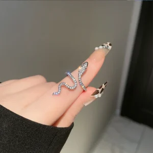 Fashion Snake Ring for Women Cubic Zirconia Opening Adjustable Animal Finger Bands Rings
