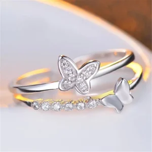 Sterling Silver Fashion Silver Open Butterfly Ring Trendy Alloy Adjustable Ladies Ring Ring for Women