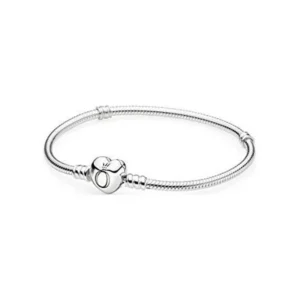 Moments Sterling Silver Bracelet with Heart Clasp – 7.1 Inch Snake Chain